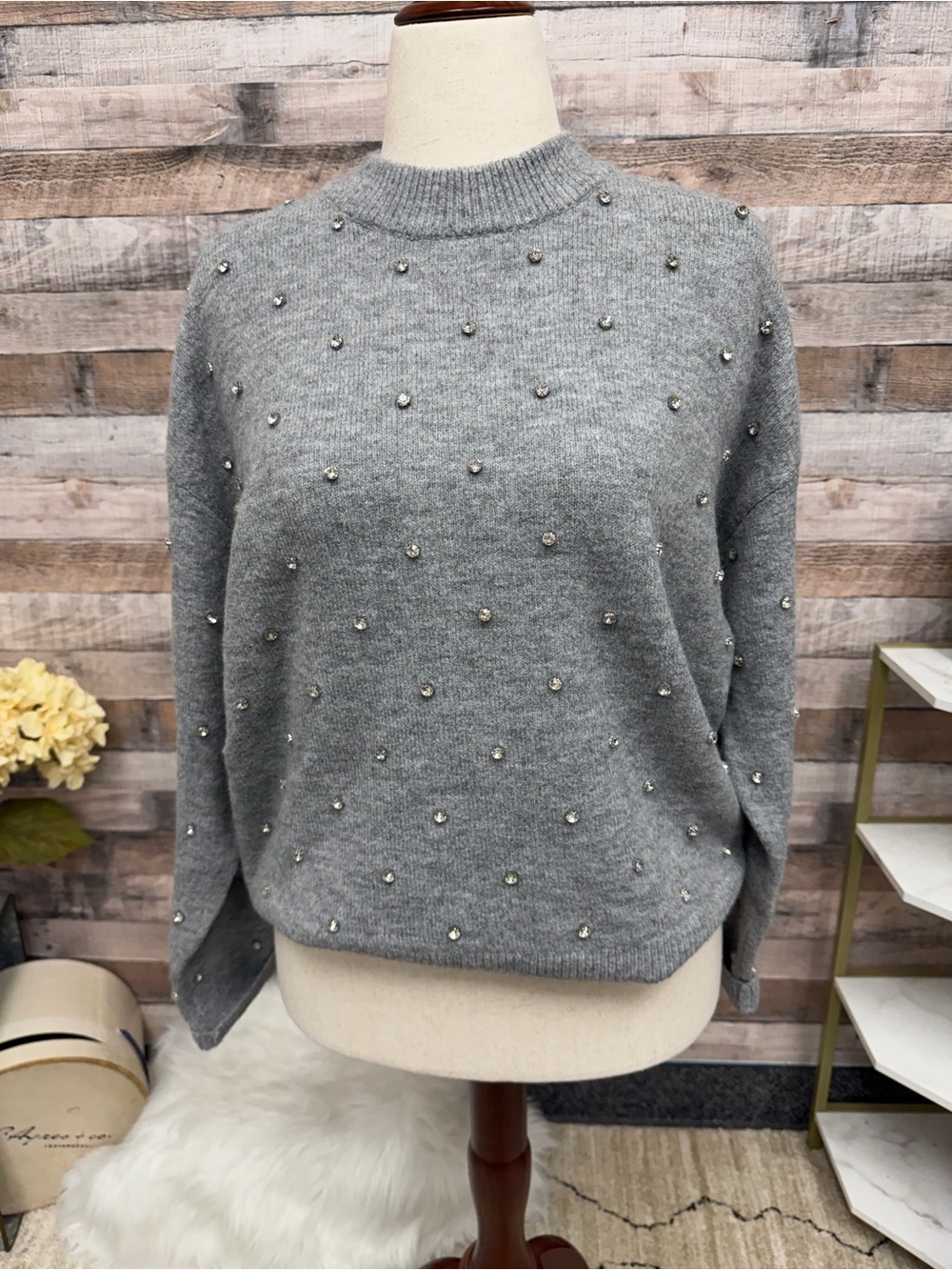 Pistola Grey Rhinestone Embellished Crewneck Sweater